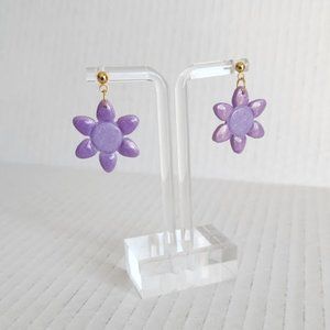 Purple Flower Polymer clay earrings handmade Lightweight Hypoallergenic 1.25"